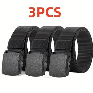 TEMU 3개 세트 남성용 나일론 벨트 - 사각 버클, 블랙/블루/그레이 캐주얼 워크웨어 벨트, 아웃도어 & 데일리 착용 - 아버지의 날, 졸업식, 생일 선물 추천, 튼튼한 구조, 다목적 스타일, 멀티팩 벨트