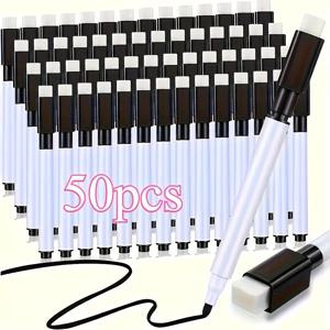 TEMU 50개의 쉽게 지울 수 있는 물기반 지우개 펜, 블랙 캡, 내색소성, 빠른 건조, 부드러운 아트 드로잉 펜, 사무실, 교실 등에 적합, 스타일의 문구용품, 교육 데모 화이트보드 펜, 이상적인 선택입니다.