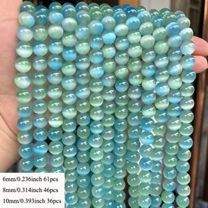TEMU 6/8/10mm 그라데이션 드림이 있는 바다 파란색 반짝이는 고양이 눈 비즈 종류, 15인치, DIY 보석 만들기용 - 수제로 만든 여유로운 스페이서 비즈, 팔찌, 목걸이 및 공예에 완벽한 DIY 보석 만들기 용품, 체인 링크 비즈, 공예 비즈 용품, 반짝이는 비즈 디자인, 세밀한 비즈 패턴