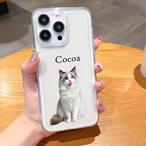 TEMU 맞춤형 펫 폰 케이스, 반려동물 사진 + 이름으로 커스터마이징 강아지 폰 케이스, 맞춤형 고양이 폰 케이스, 아이폰17 16 15 14 13 12 11 프로 맥스 16 15 14 플러스 17에어 호환, 추모 선물, 부드러운 투명 TPU 케이스