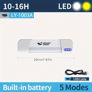 TEMU 1개 스마일링샤크 휴대용 LED 캠핑 라이트 - 타입-C 충전식 USB 전원 텐트 램프, 18650 리튬 배터리, 매트 마감 & 광택 ABS 경량, 야외 캠핑, 피크닉, 밤 독서용, LY-1003, 캠핑 액세서리, 슬림 실린더 디자인, 내구성 플라스틱 바디