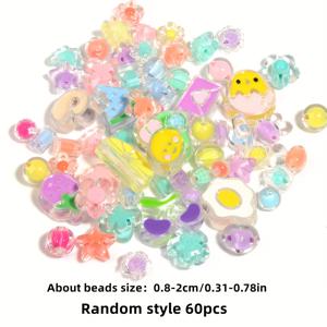 TEMU 60개 혼합 색상 투명 아크릴 비즈 8-20mm, 귀여운, 스타일, 빈자리, 다용도로 보석 만들기, DIY 공예, 폰 체인 장식, 설정 물질 없음, 아크릴 비즈 공예 애호가용