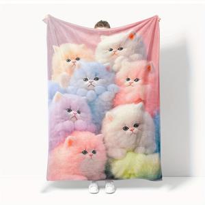 TEMU 1 귀여운 고양이 플란넬 담요 - 점심 휴식, 사무실 캠핑 홈 데코용 - 소파, 침대, 여행, 거실, 의자 & 쿠션 사용 - 부드럽고 따뜻한 디지털 프린트 플리스 원단
