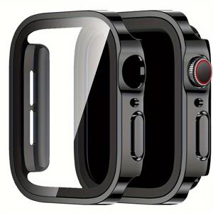 TEMU 2pcs Apple Watch 42mm 46mm 45mm 41mm 44mm 40mm 강화 유리 스크린 보호기 직선 엣지 버퍼 보호 커버 for iwatch Series 10 6 5 4 se용 하드 PC 케이스