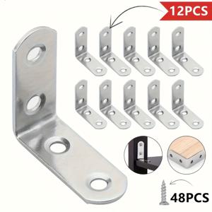 TEMU 60피스 스테인리스 스틸 L형 코너 브래킷 세트, 12개 브래킷 + 48개 나사, 90도 직각, 나사 포함, 목재 선반, 의자, 드레서, 가구 조립용