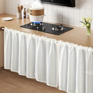 TEMU 1패널 반투명 창문 커튼 - 모던 주방 & 욕실용 로드 포켓, 캐비닛/TV 스탠드/현관용 빛 차단 프라이버시 커튼, 쉬운 세탁 폴리에스터 원형 드레이프 (화이트/중성색) - 작은 공간 확장 효과, 무줄 매달림, 부드러운 질감