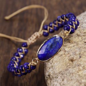 TEMU 핸드메이드 라피스 라줄리 팔찌 - 오벌 패치드 펜던트 & 브라운 브레이디드 코드, 조절 가능한 여성용 우아한 주얼리, 데일리 웨어 또는 특별한 날에 완벽한 보호 시크 액세서리, 내추럴 스톤 참, 튼튼한 공예