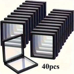 TEMU 40팩 클리어뷰 3D 플로팅 디스플레이 박스 - 스테인리스 주얼리 디스플레이 케이스, 투명 뚜껑 및 힌지 뚜껑 잠금 장치, 목걸이, 팔찌, 반지, 귀걸이용 투명 보관 상자 - 소매 및 개인 사용 선물 포장 (탄성 필름), 수집품용 디스플레이 케이스|링귀걸이