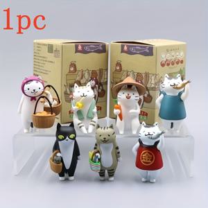 TEMU 1개 귀여운 애니메이션 고양이 피규어 - 도트 모자와 밀짚 바구니가 있는 기발한 채소 시장 장면, PVC 실내/야외 장식용 (할로윈 크리스마스 추수감사절), 전기 불필요, 랜덤 디자인