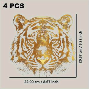 TEMU 4개 세트 헤비듀티 금색 호랑이 얼굴 열전사 스티커 - 세탁 가능, 전기 불필요 아이언온 패치 (T셔츠, 청바지, 가방, 홈 데코용) - DIY 공예, 의류 장식, 야생동물 디자인, 재봉틀 및 히트프레스 기계 호환, 오래 지속되는 접착력, 아트적 모티브, 패션 디자이너용 장식 앱리케