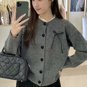 TEMU 한국 스타일 귀여운 블라우스 - 고탄력 칼라 재킷, 봄/가을용 단색 라운드넥 스웨터 코트 (유니폼 또는 레이어링용)