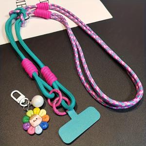 TEMU 여성용 멀티 기능 크로스바디 폰 랜야드 - 손목 & 목 스트랩 조절 가능, 비즈와 장식이 있는 꼬임 코드, 핸즈프리 편의를 위한 휴대폰 홀더, 안전한 고정 (캐주얼 & 스타일리시 액세서리)