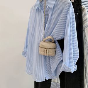 TEMU 여성용 우아한 긴팔 블라우스 - 연청색 & 흰색 수직 줄무늬 버튼 프론트 셔츠, 클래식 칼라 오피스 & 파티용 블라우스, 일상 시크 - 봄/가을 여성 의류, 봄 패션, 세련된 디자인, 내구성 있는 소재, 스타일리시 탑, 직장인 여성, 사무실 옷장, 매끄러운 질감, 직장인 전문가용, 홈에서 출퇴근하는 파티 복장|오피스룩