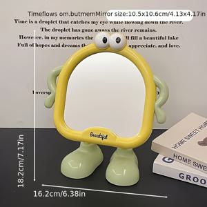 TEMU 귀여운 큰 눈 검은 고양이 메이크업 거울 - 데스크탑 화장 거울 (핑크/블루/그린/레드/베이지), 비전기식 휴대용 메이크업 거울, 소녀 및 청소년, 기숙사, 사무실, 여행용 - 데스크탑 장식 선물 아이디어, 기숙사 룸 장식, 재미있는 디자인, 조절 가능한 스탠드, 학교 복귀 시즌 크리스마스 선물 필수품