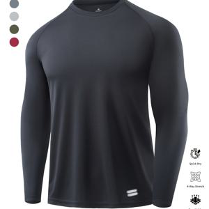 TEMU 1개 남성용 긴팔 운동복 상의 - 빠른 건조 흡습 기능, 통기성 좋은 러닝/사이클링/농구/낚시용 워크아웃 셔츠 - 블랙 올시즌 트레이닝 티, 스포츠 및 캐주얼 착용용 경량 폴리에스터 니트, 야외 활동용, 슬림 디자인, 퀵드라이 원단, 러닝 기어, 내구성 있는 구조, 피트니스 애호가를 위한 액티브웨어 탑