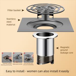 TEMU 스테인리스 스틸 바닥 배수구 - 냄새 차단 기술, 벽걸이형, 간편한 설치 (욕실 & 세탁실용), 미니멀디자인, 고급 금속재질, 견고한 구조, DIY 및 홈 리모델링에 적합