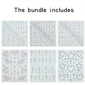 TEMU 6개 Y2K 실버-화이트 3D 스티커 - 별/달/실버 티어 글리터 합성 보석 데칼, DIY 파티용 헤어 액세서리 및 메이크업, 축제 장식, 반짝이는 장식, 내구성 있는 접착제, 고품질 데칼, 얼굴 장식, 공예 장식, 메이크업 , 파티 플래너