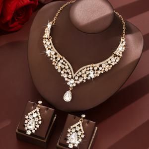 TEMU 정교한 고급 여성 주얼리 세트, 왕의 우아함을 위한 아연 합금 목걸이 및 귀걸이, 공식 행사, 연회, 결혼식 및 신부 들러리 행사에 적합|은목걸이