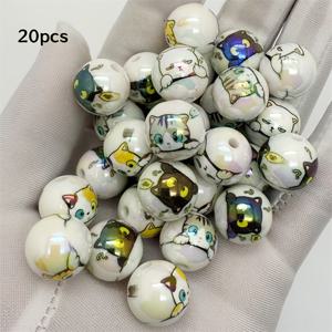 TEMU 16mm 귀여운 고양이 얼굴 아크릴 비즈, 표현력 있는 눈 & 태비/턱시도 패턴 - 광택 코팅 DIY 공예 비즈, 주얼리 만들기, 키체인, 귀걸이, 펜던트용 - 생동감 넘치는 색상 (흰색, 검정, 갈색, 회색, 태비) - 크리스마스, 데이 & 새해 공예에 완벽