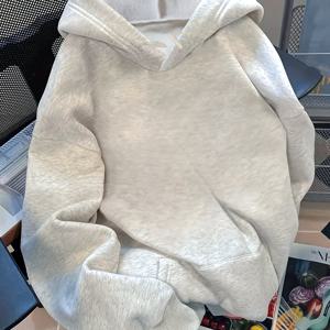 TEMU 여성용 코지 플리스 후드티, 캥거루 포켓 - 캐주얼 긴팔 풀오버, 단색, 레귤러 핏, 가을/겨울 컬렉션, 캐주얼 웨어 후드티, |캐주얼 스타일 후드티|풀오버 후드티, 스웨터 후드티