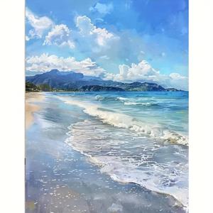 TEMU 성인 및 초보자를 위한 16x20인치 무테 해변 풍경 DIY 숫자 그림 키트 - 생동감 넘치는 해안 풍경과 푸른 물과 파란 하늘, 홈 벽 장식, 선물용, 해변 테마 장식, 미러 액세서리, 홈 데코 아이템, 공예 재료