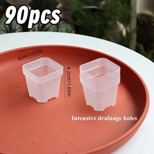 TEMU 45/90개 소형 투명 플라스틱 사각 발아 트레이, 배수구 포함, 선인장, 허브, 다육식물 발아용, 발아 트레이, 허브 재배, 투명 트레이, 사각 화분, 경량 트레이, 재사용 가능한 화분, 식물 트레이, 모종 시작 키트, 홈 가드너, 도시 농부