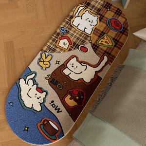 TEMU 1개 기발한 고양이 & 피자 디자인 미끄럼 방지 침대 매트 - 부드러운 폴리에스터 직사각형 바닥 매트, 침실/거실/창가용 - 세탁기 사용 가능, 장식적인 일러스트레이션, 고양이 데코, 러너 카펫, 미끄럼 방지 복도 러너