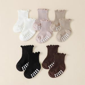 TEMU 5켤레의 만화 귀여운 아기 하트 도트 글루 미끄럼 방지 레이스 엣지 양말, 아기를 위한 일상 착용에 적합, 소녀용 양말
