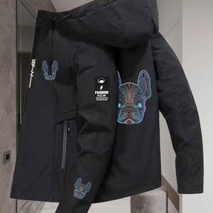 TEMU 남성용 캐주얼 후드 재킷 - 지퍼가 있는 야외 코트, 포켓이 있는 루즈 스트리트 스타일, 내구성 있는 폴리에스터, 도시 트렌디, 봄/가을 착용 | 편안한 포켓 기능, 레귤러 핏, 남성용 모터사이클 레인웨어