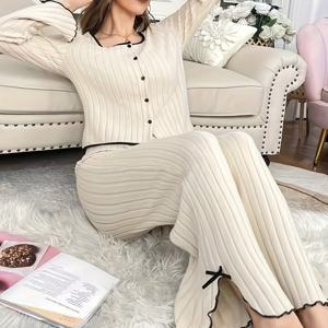 TEMU 여성용 가을 겨울 캐주얼 루즈핏 긴팔 상하의 잠옷 세트, 트렌디한 가을/겨울 라운지웨어