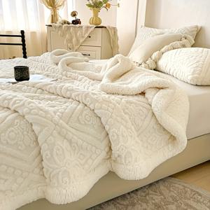 TEMU 1개 NLDD 플러시 플리스 담요 - 두꺼운 이중 레이어 럭셔리 침대 스프레드/컴포터, 사계절용 부드러운 코랄 플리스 침대 커버, 세탁기 사용 가능한 화이트 침구, 모던 침대 프레임용, 따뜻한 겨울 침대 스프레드, s &용 다용도 소파/침대 커버|소파|쇼파커버|쇼파침대