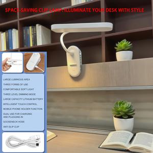 TEMU 다기능 클립 데스크 램프, USB 충전기 포함/핀/스탠드/행잉 가능, 3색 온도 터치 조명, 공부 테이블/기숙사/사무실/침대 옆 학습 및 작업용 에너지 절약 LED, 무선 책상 램프, 사무용 램프, 스터디 램프,작업 공간 조명,다기능 램프,휴대용 디자인,에너지 효율적인 LED,색상 변경 램프,책 애호가|식탁조명