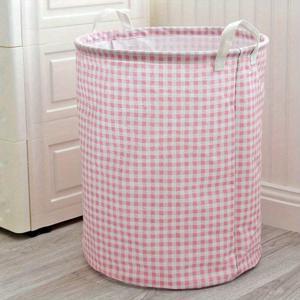 TEMU 1개 핑크 & 깅엄 체크 무늬 접이식 세탁 바구니 - 침실, 욕실, 거실용 손잡이 달린 원형 패브릭 수납 정리함 - 의류, 장난감, 세탁 바구니를 위한 튼튼한 홈 데코 선물 바구니