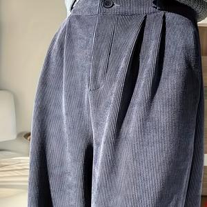 TEMU 여성용 와이드 레그 팬츠 - 우아한 더블 버클 코듀로이 느낌의 스트럭처드 핏, 사계절용 풀 길이 (발목부터), 벨트 없는 허리 (단추) - 캐주얼 & 포멀 웨어용 세탁기 사용 가능 팬츠 (스트레치 코듀로이 없음)|냉장고바지|바지|여성의류