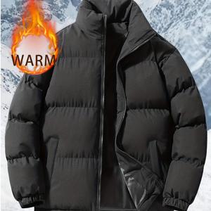 TEMU 남성용 헤비웨이트 겨울 재킷 - 스탠드 칼라 방풍 방한 코트, 베이지/중성색, 폴리에스터 충전재, 앞면 포켓 - 야외, 일상 및 포멀 웨어를 위한 논스트레치 아우터 쉘 - 가을/겨울 시즌 겉옷, 겨울