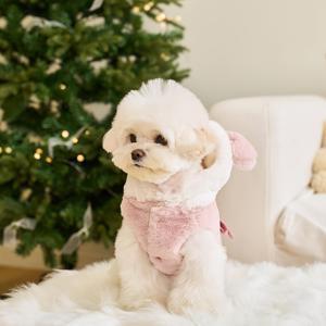 TEMU 소형견 겨울 자켓 코트 - 곰 코스튬 후드형 귀, 플러시 따뜻한 조끼, 버튼 잠금 & 리드 호환 하네스 부착, 포메라니안, 치와와, 시츄용 (무봉제 애완동물 의류)