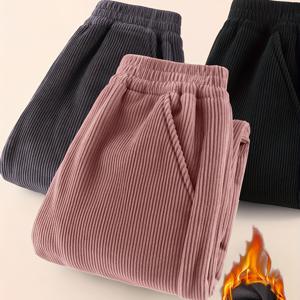 TEMU 여아용 두꺼운 기모 안감 겨울 바지 - 튼튼한 보온성, 넉넉한 핏의 레그 트라우저, 탄성 허리 & 커프스, 소프트 핑크 & 캐주얼 아웃도어 바지 (야외 활동 및 캐주얼 복장용), 여아 청바지, 여아 긴바지