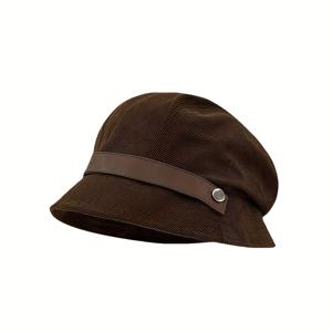 TEMU 여성용 레트로 영국 코듀로이 버킷 모자 - 베이지/밤색/검정 - 가벼운 따뜻한 겨울용 벨트 스트랩, 손세탁 가능한 낚시꾼 모자, 가을 & 겨울, 캐주얼 여행, 휴가용 (다크 브라운/검정) - 선물용 액세서리|벙거지모자