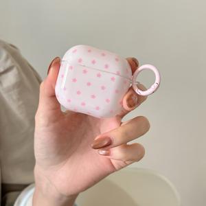 TEMU 에어팟 프로 2/프로/4/3/2용 파운데이션 스타 + 원형 링 이어폰 케이스 - 스크래치 방지, 내구성 좋은 플라스틱, 스타 디자인의 스타일리시한 핑크색, 여성 패션 액세서리에 적합, 에어팟 케이스 | 별 패턴 케이스 | 스크래치 방지 C