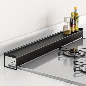 TEMU 길이 조절 가능 주방 향신료 랙, 두꺼운 내열 디자인의 금속 가스레인지 튐 방지대 (블랙/화이트 원피스 세트), 다용도 랙