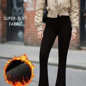 TEMU 여성용 하이웨이스트 보온 플리스 레깅스 - 복부 컨트롤 부츠컷 팬츠, 플레어 헴, 겨울철 보온, 풀 길이 커버리지, 세탁 가능 & 비투명 (캐주얼//스노우 팬츠) - 부드러운 스트레치 플리스 소재