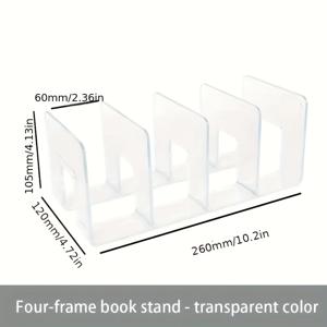 TEMU 튼튼한 받침대가 있는 4단 투명 아크릴 데스크탑 책장. 집이나 사무실에서 책과 문서 정리를 위해 적합하며, 파일 정리 액세서리, 사무용품 보관, 투명 선반 유닛이 포함되어 있습니다.