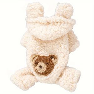 TEMU 애완 동물 두꺼운 봉제 옷, 귀여운 곰 프린트 개 점프 슈트, 강아지 따뜻한 후드 코트 의류