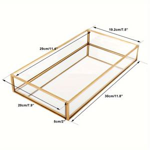 TEMU 1PC 골드 빈티지 유리 장식 거울 트레이 쥬얼리 트레이 서빙 트레이 바니티 트레이 화장품, 메이크업, 장신구 정리함 드레서, 욕실 및 침실용