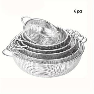TEMU 6개 세트의 스테인레스 스틸 메쉬 필터 - 식품 등급, 쉽게 세척 가능, 식기 세척기 안전 콜랜더로 파스타, 쌀, 과일 및 채소를 거를 수 있습니다
