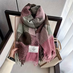 TEMU 여성 한국 스타일 멀티컬러 파스텔 & 뉴트럴 톤 스카프 - 부드럽고 따뜻한 겨울 랩, 우아한 캐주얼부터 포멀룩까지, 세탁기 사용 가능, 손세탁 가능, 일상 및 특별한 날에 다용도, 스타일리시한 액세서리, 패션 애호가