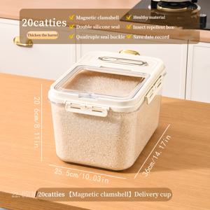 TEMU 2 사이즈 밀폐 식품 보관 용기 세트, 5KG/11.02LB & 10KG/22.05LB, 투명 플라스틱 곡물 분배기 측정 컵 포함, 습기 방지 및 곤충 방지 쌀, 시리얼, 밀가루, 애완 동물 사료 - 손 씻기, 재사용 가능, 자석 잠금 장치가 있는 사각형 주방 사용