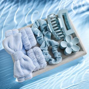 TEMU 여성용 헤어 액세서리 세트 8개, 플란넬 보우넥 헤드밴드, 흡수성 손목 수건, 장식용 꽃 바레트, 신축성 있는 헤어 링, 얼굴 세척 및 스파에 적합, 단색, 여성의 날 선물 아이디어