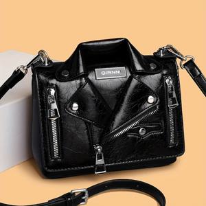 TEMU 스타일리시 블랙 모터사이클 크로스바디 백, 조절 가능한 스트랩 - 힙합을 영감으로, 다수의 공간, 안전한 지퍼 클로저, 일상적인 사용에 적합, 모터사이클 액세서리|힙색