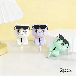 TEMU 2pcs 창의적인 안경 후크, 입구용 귀여운 만화 벽걸이 후크, 가정용 귀여운 애완동물 스타일 고양이 후크, 후크